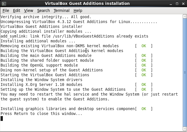 install virtualbox additions success